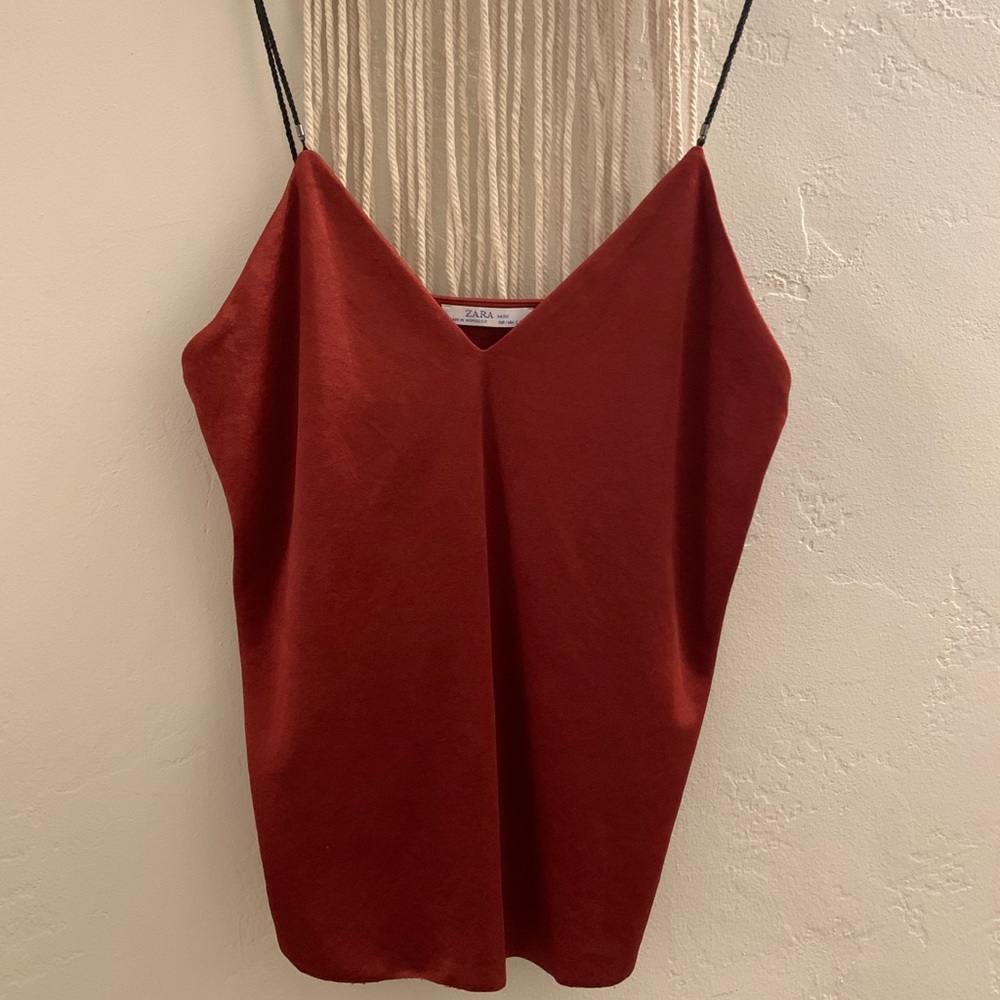 Zara Rust Satin Silk Strappy V Neck Camisole